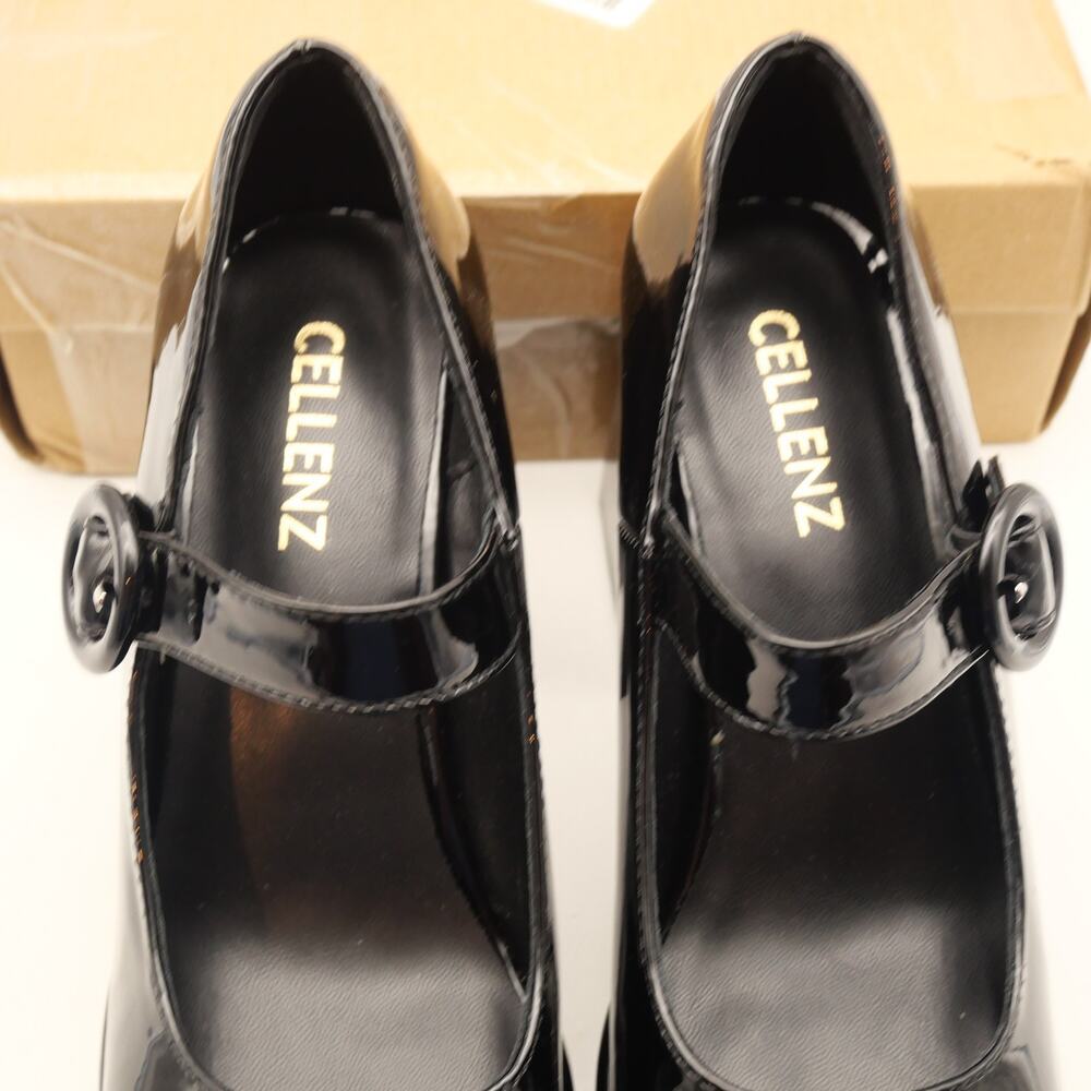 NEW Mary Jane Women's 7 Platform Black Patent Chunky Heels Shoes - Picture 8 of 9